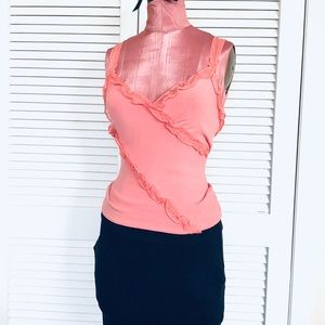 Arden B Silk Ruffle Faux Wrap Body Con Top sz S